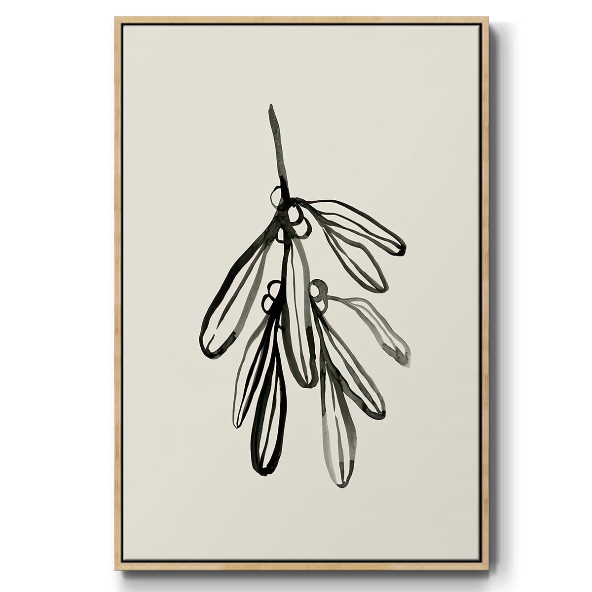 Mistletoe Sketch I - Framed Gallery Wrapped Holiday Canvas - 27 x 41 - Natural Wood Frame