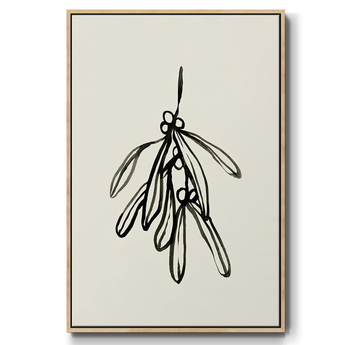 Mistletoe Sketch II - Framed Gallery Wrapped Holiday Canvas - 17 x 25 - Natural Wood Frame