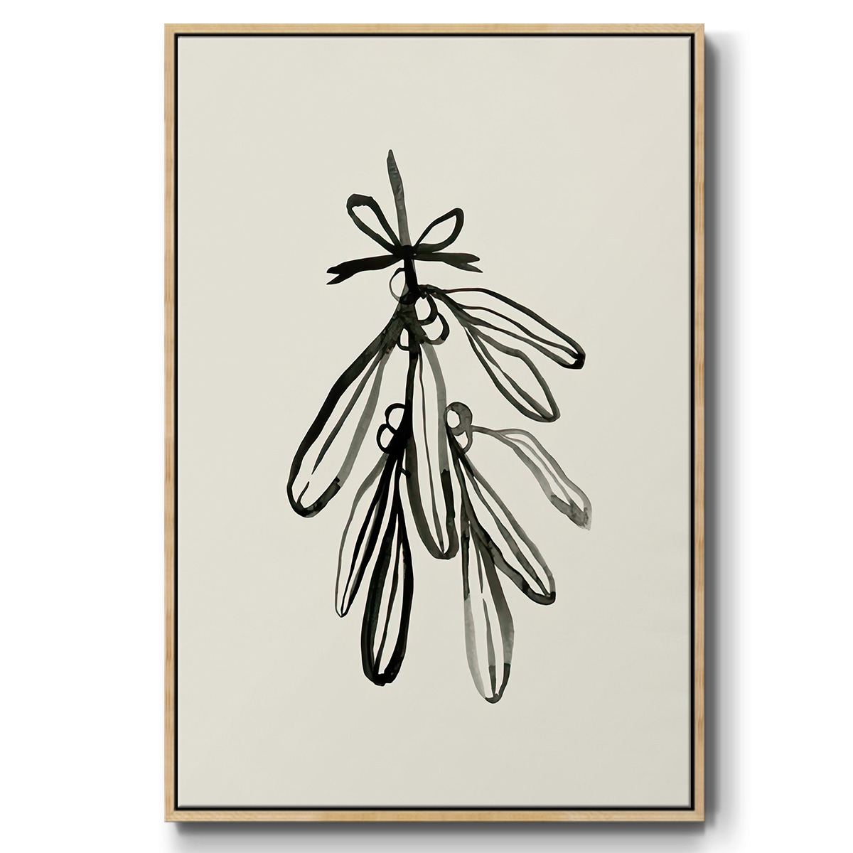 Mistletoe Sketch with Bows I - Framed Gallery Wrapped Holiday Canvas - 17 x 25 - Natural Wood Frame