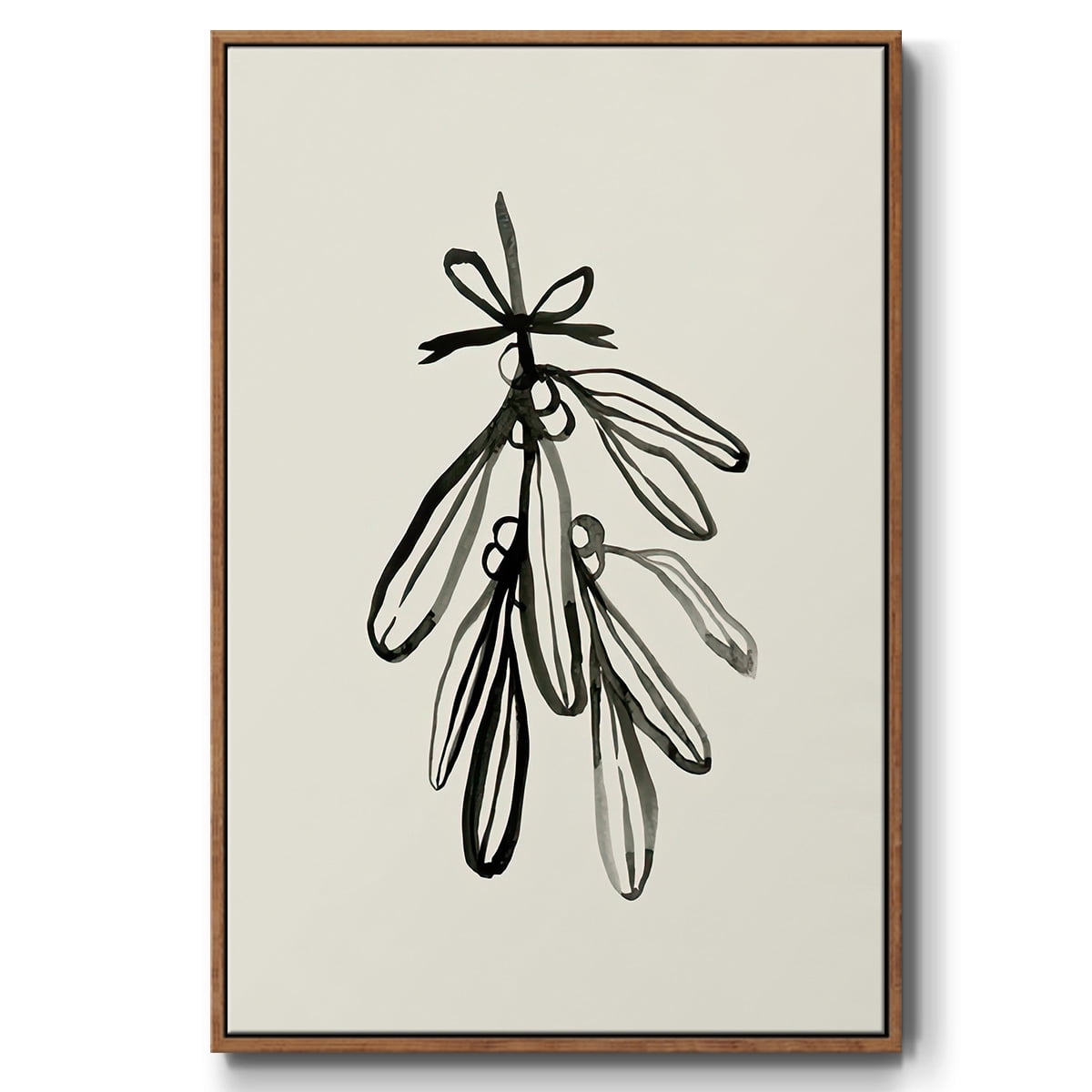 Mistletoe Sketch with Bows I - Framed Gallery Wrapped Holiday Canvas - 17 x 25 - Rosewood Frame