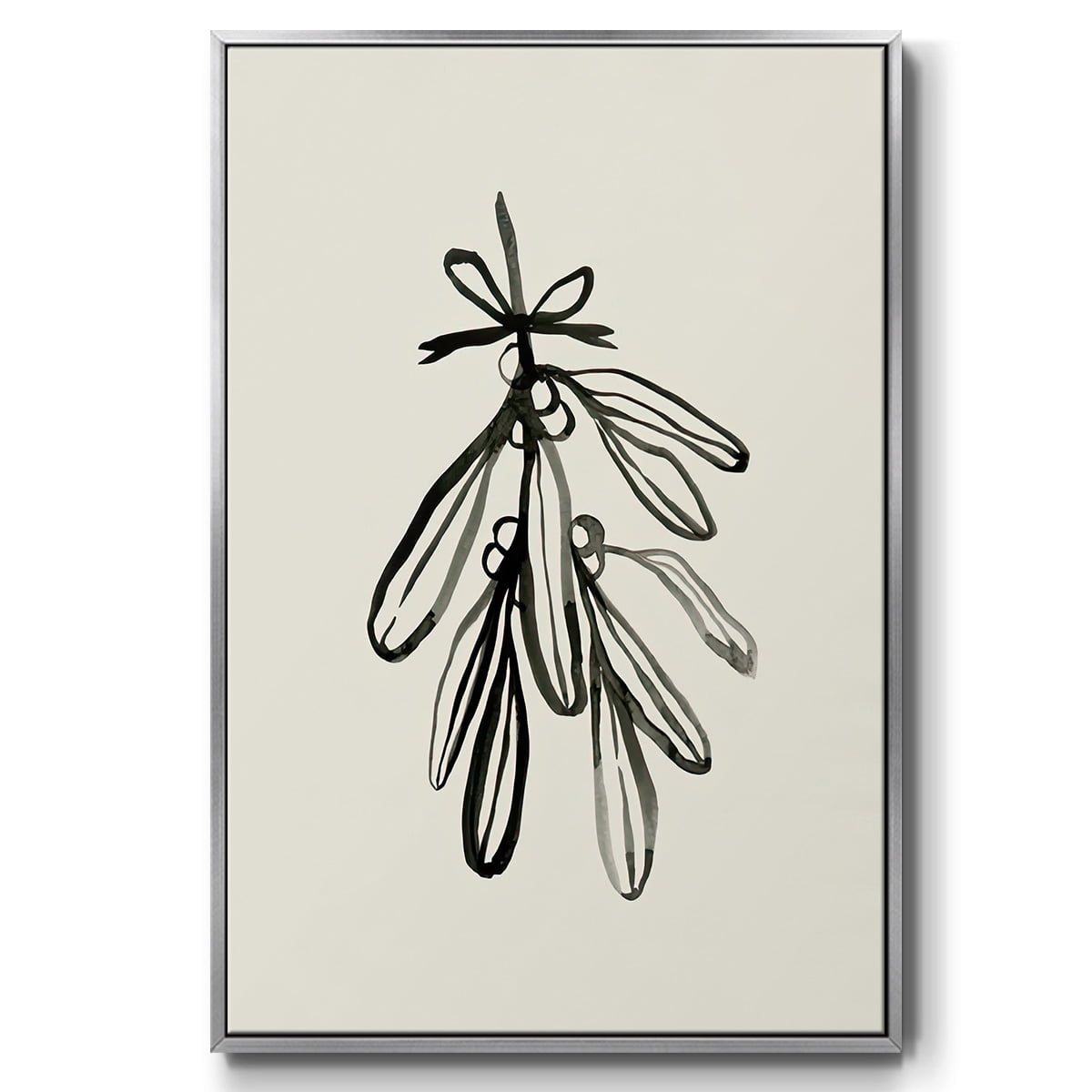 Mistletoe Sketch with Bows I - Framed Gallery Wrapped Holiday Canvas - 25 x 37 - Silver Frame