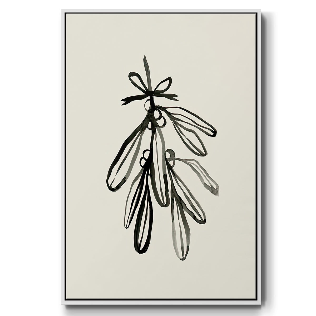 Mistletoe Sketch with Bows I - Framed Gallery Wrapped Holiday Canvas - 27 x 41 - White Frame