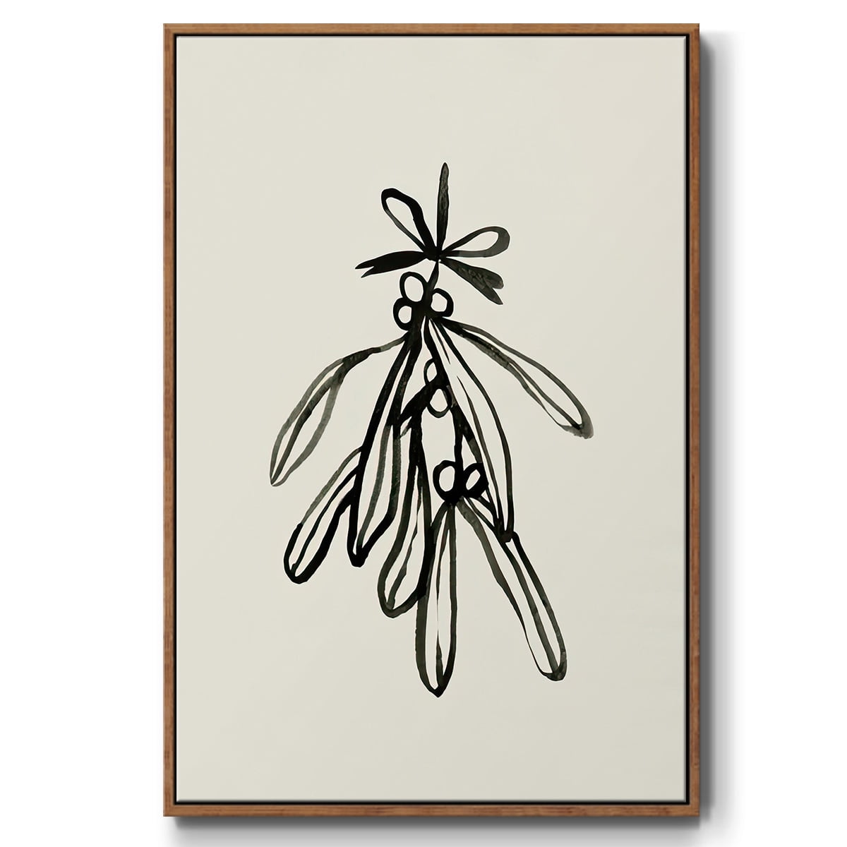 Mistletoe Sketch with Bows II - Framed Gallery Wrapped Holiday Canvas - 17 x 25 - Rosewood Frame