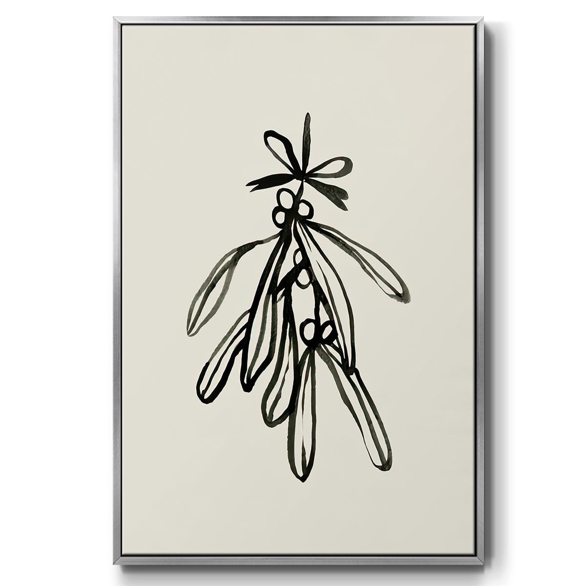 Mistletoe Sketch with Bows II - Framed Gallery Wrapped Holiday Canvas - 17 x 25 - Silver Frame