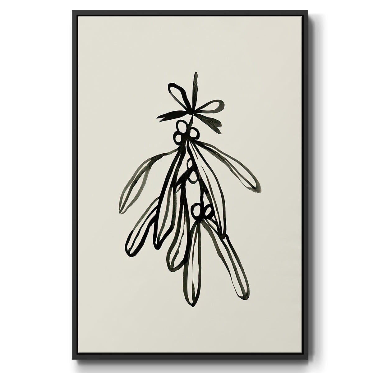 Mistletoe Sketch with Bows II - Framed Gallery Wrapped Holiday Canvas - 25 x 37 - Black Frame