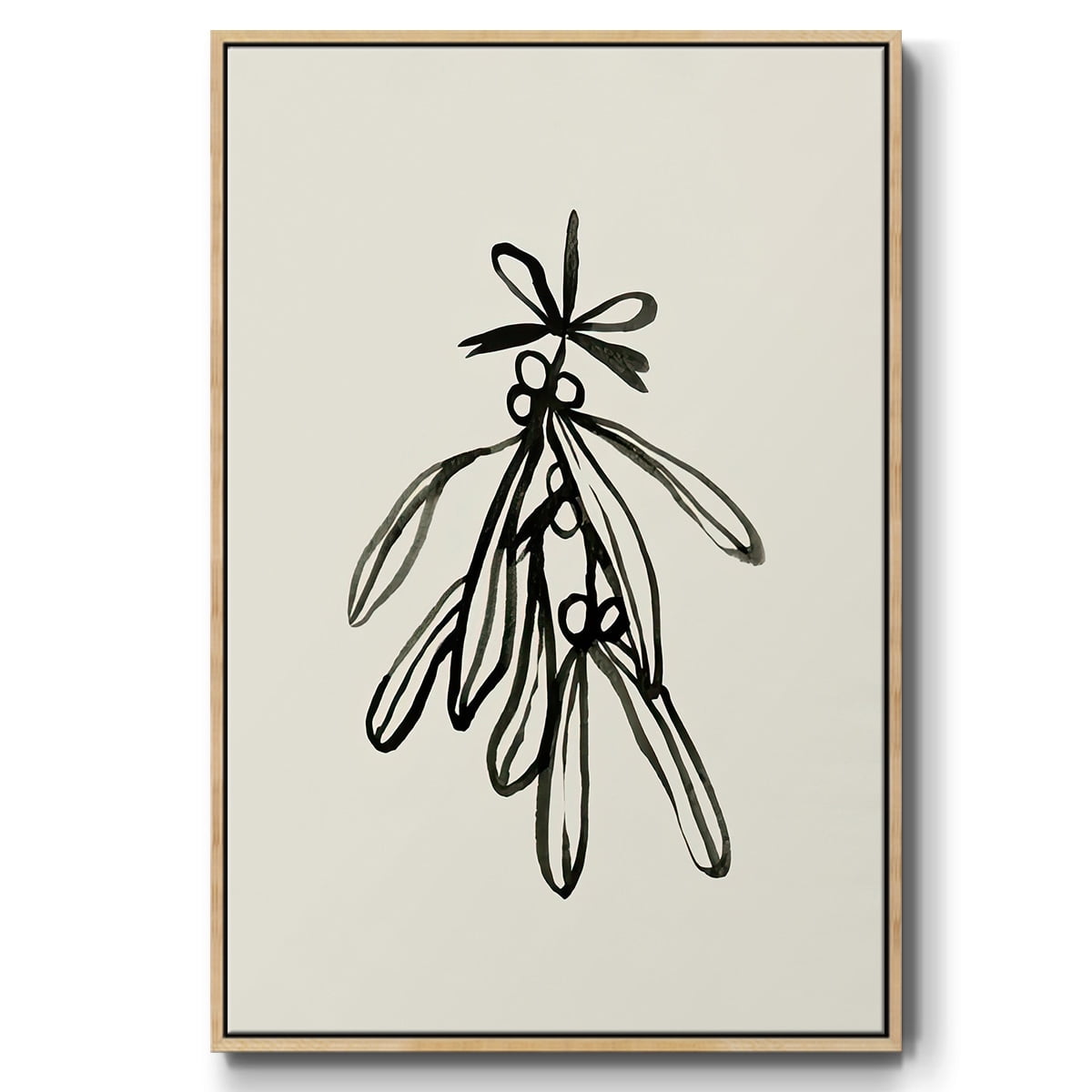 Mistletoe Sketch with Bows II - Framed Gallery Wrapped Holiday Canvas - 27 x 41 - Natural Wood Frame