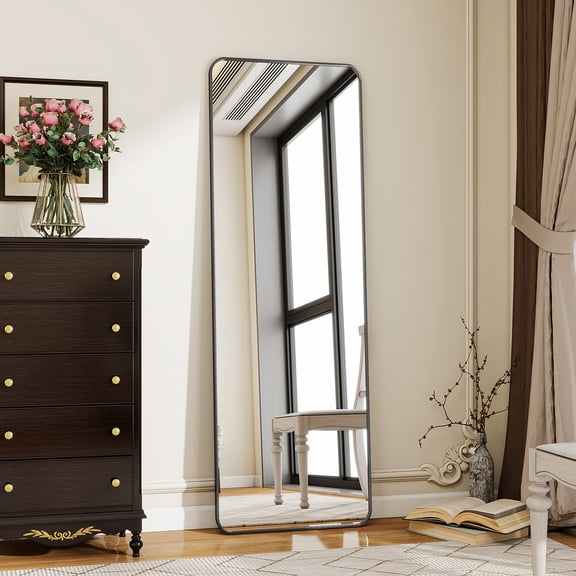 Mistory 59"x16" Full Length Mirror Rounded Corner Floor Mirror with Metal Frame, Black