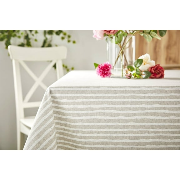 Mistral Linen White - 98X59" Rectangle - Contemporary Trendy Design Cotton Coated Tablecloth - French Oilcloth Spill Proof Wipe Off - Elegant Modern Home Decor Gifts.