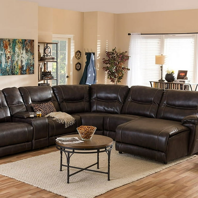 Mistral Modern and Contemporary Dark Brown Bonded Leather 6 Piece Sectional with Recliners Corner Lounge Suite