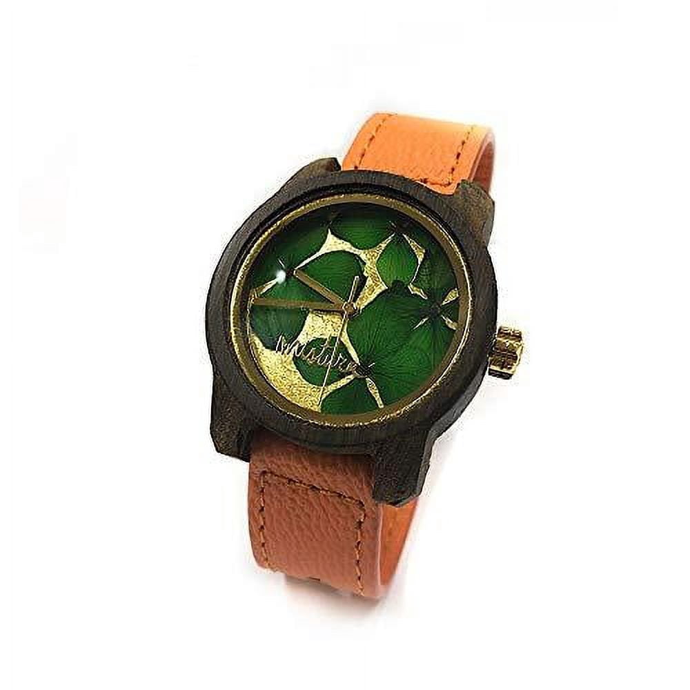 Mistura Womens Watch 48mm Leaf Patterned Dial Wood Leather Strap New Battery Mistura Wood Case Wristwatches for sale | eBay main image 2