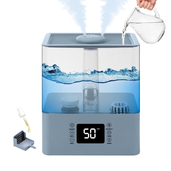 Mistvibe 6L Ultrasonic Cool Mist Humidifier for Bedroom Large Room, 3‑Level Mist, 360° Rotatable Nozzle, Quiet Humidifier for Home Office Nursery White