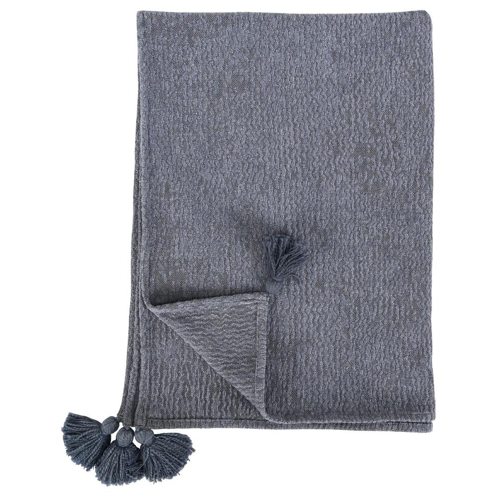 Saltwater Blue 100% Cotton Large Tassel 50"x70" Throw Blanket