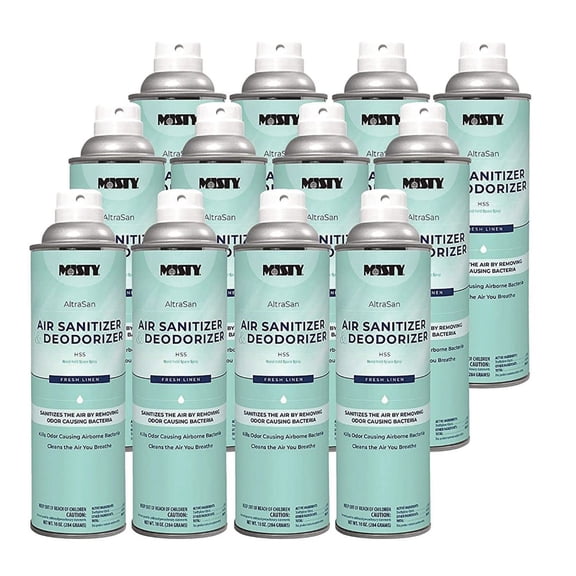 Misty 1037236 10 oz Aerosol Spray Handheld Air Sanitizer/Deodorizer - Fresh Linen (12/Carton)