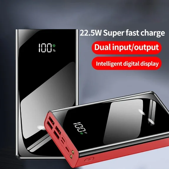 Misty 80000mAh Power Bank Fast Charging 22.5W USB C External Battery Pack With Flashlight Red