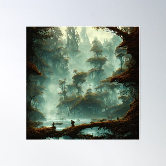 Misty And Mysterious Forest - Ai Art Poster Wall Art, Modern Wall Decor, 16x16 UNFRAMED