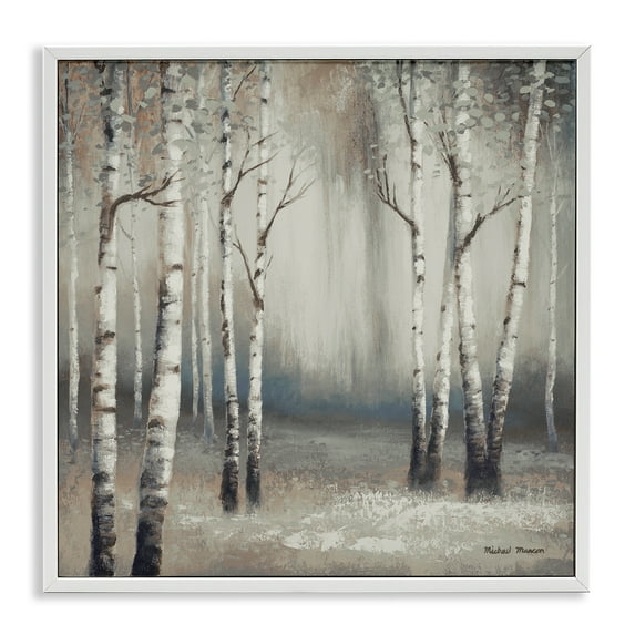 Misty Birch Tree Forest Landscape White Framed Giclee Art, 17 x 17, Made In USA