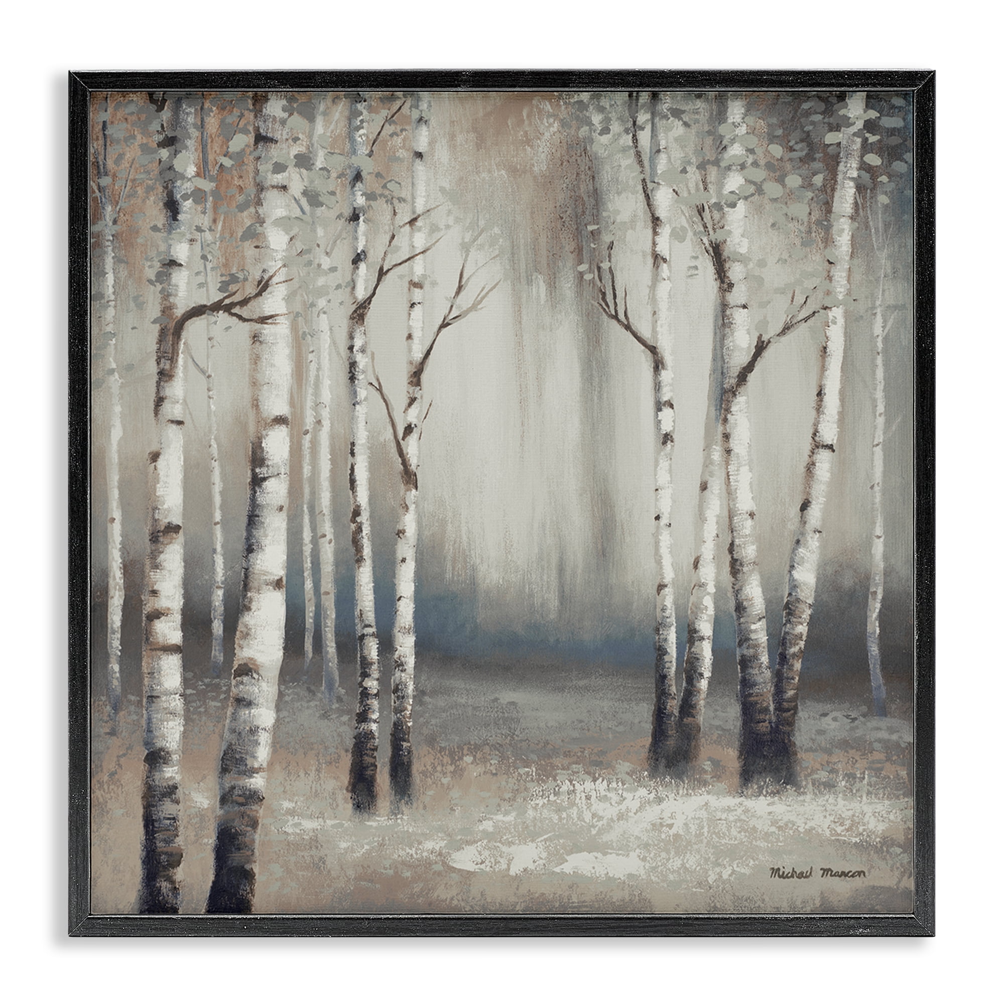 Misty Birch Tree Forest Landscape Black Framed Giclee Art, 17 x 17