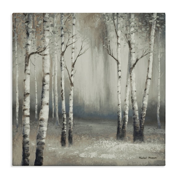 Misty Birch Tree Forest Landscape Canvas Art, 17 x 17, Made In USA