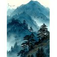 thumbnail image 1 of Misty Bird Mountain Canvas Wall Art, Serene Watercolor Nature Landscape, Home Office Wall Decor, 1 of 8