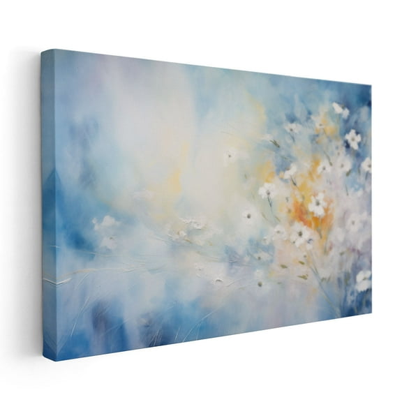 Misty Blooms 3 - Espresso Framed Canvas Print Wall Art | 36" W x 24" H