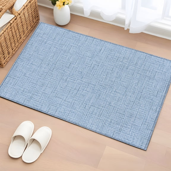 Misty Blue 2'x3' Washable Rug, Rustic Farmhouse Solid Color Non-Slip Soft Doormat Area Rugs for Entrance Bathroom Bedsides, Front Doormat Carpet for Kitchen Bedroom, Entryway Floor Mat