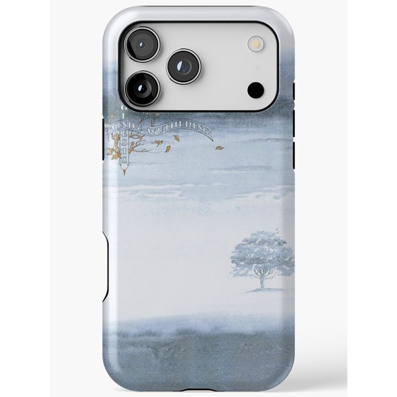 Misty Blue-Gray Lone Tree and Compass Tough Phone Case for Apple iPhone 13 Models and iPhone 14, Polycarbonate and TPU