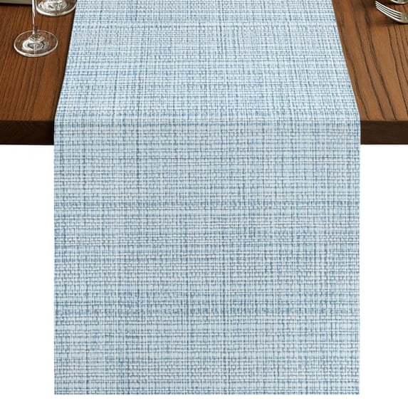 Misty Blue Rustic Burlap Cotton Table Runner 13x72 Inches Long, Vintage Farmhouse Blue Solid Color Farmhouse Table Runners, Outdoor Dining Table Decor for Baby Shower/Party/Wedding