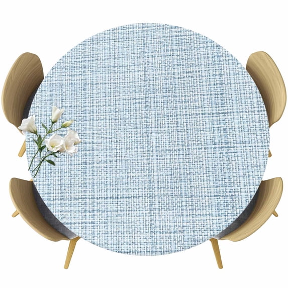 Misty Blue Rustic Round Tablecloth 36-44 Inch Round Fitted Table Cloth with Elastic Edge, Vintage Farmhouse Blue Solid Color Waterproof Table Cover Protector for Outdoor Picnic Party Dining