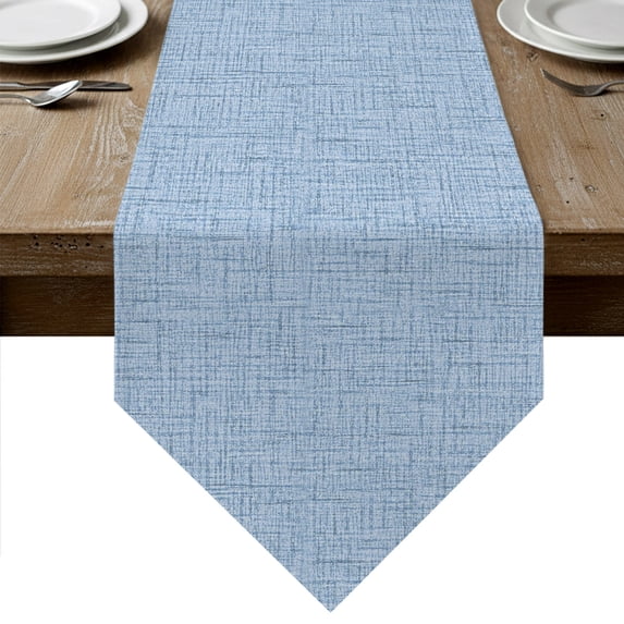 Misty Blue Table Runner Linen Burlap Table Runner 72 Inches Long Rustic Farmhouse Solid Color Dresser Scarves for Kitchen Island Coffee Dining Room Party Wedding Banquet Holiday Decoration 18"x72"