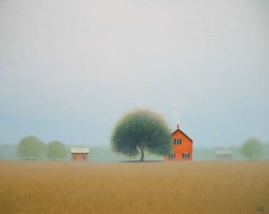 Misty Brick Farm Canvas Art - Sharon France (22 x 28)