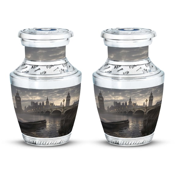 Misty Dawn over Westminster - Burial Urn for Adult Human Ashes - Unique Memorial - Funeral Ashes Urn - Memorial Gifts - 3 Inch, Set Of 2