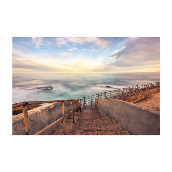Misty Descent - San Diego California Photography Seascape Coast Sunset Ocean Boardwalk Scenic Waves Unframed Wall Art Print 24 x 36 inches