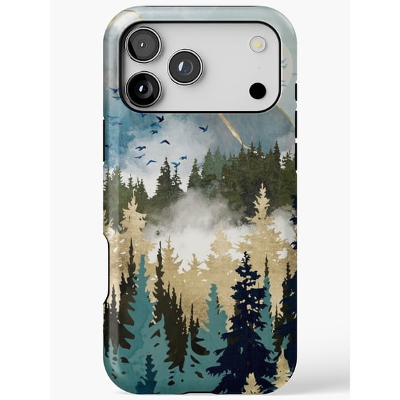 Misty Evergreen Forest and Flying Birds Tough Case for Apple iPhone ...