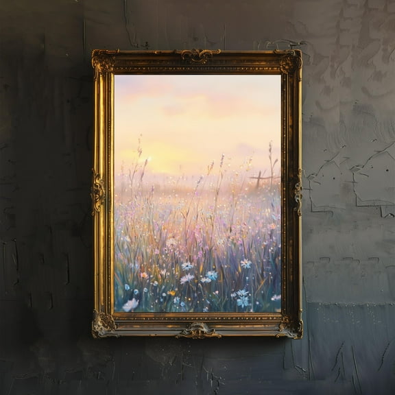 Misty Field Poster Cottagecore Decor Dark Academia Art Enchanted Landscape Illustration Vintage Nature Wall Art Rustic Aesthetic Poster Unframed