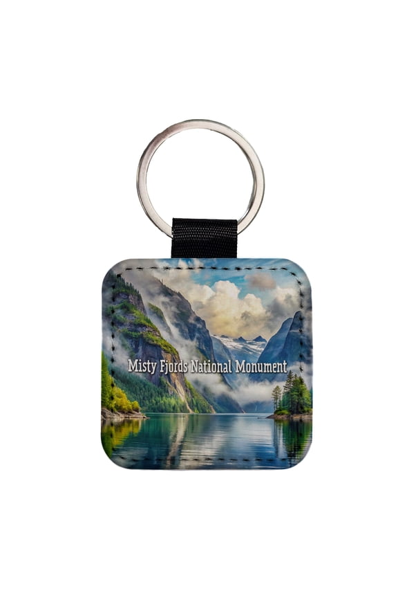 Misty Fjords National Monument Alaska Faux Leather Square Keychain