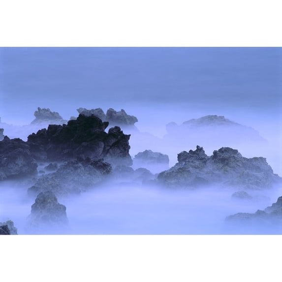 Misty Fog Layer Over Lava Rocks, Ocean Shoreline Poster Print (19 x 12)