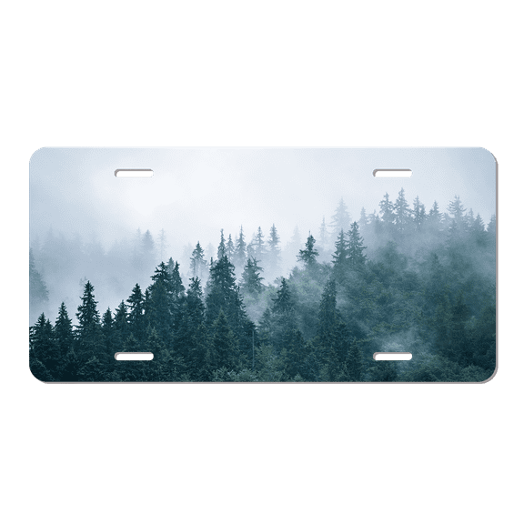 Misty Foggy Fir Forest Mountain License Plate Personalized License Plate Cover Aluminum Anti-Rust Metal Car Plates Tag Car Decoration Accessory for Men Women, 12" x 6"