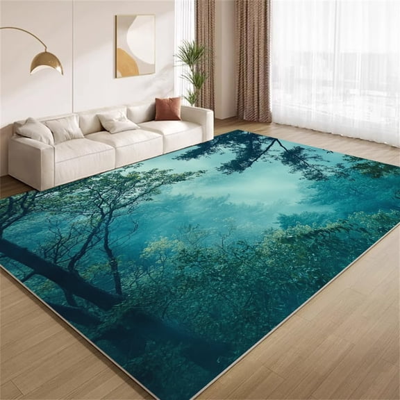 Misty Forest Area Rugs, Gothic Misty Woodland Trees Carpet, Washable Non Slip Low Pile Soft Rug for Living Room Bedroom Decor Mat 2ftx3ft
