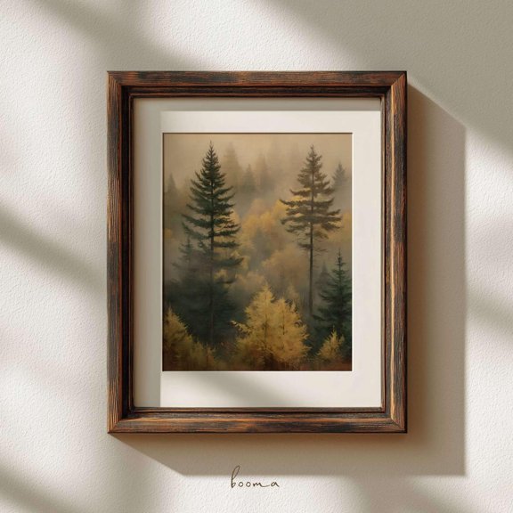 Misty Forest Art Pine Tree Wall Art Autumn Pines Poster Country Farmhouse Decor Design 2, Unframed Paper Poster 8x10in