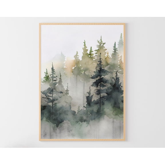 Misty Forest Art Poster: Foggy Pine Tree Landscape, Unframed Poster Size 16x24