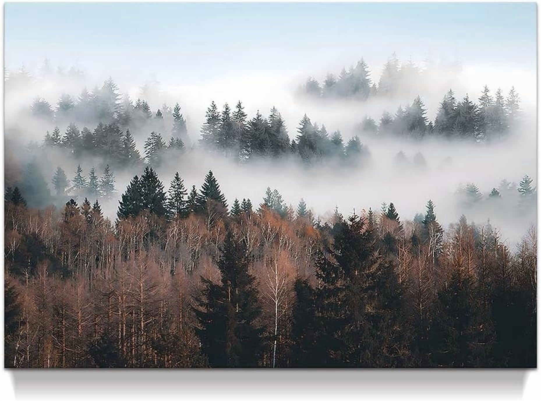 Misty Forest Canvas Wall Art: Foggy Mountain Landscape Picture Modern ...
