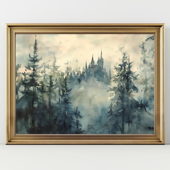 Misty Forest Castle Fantasy Poster, Gothic Landscape, Fairytale ...