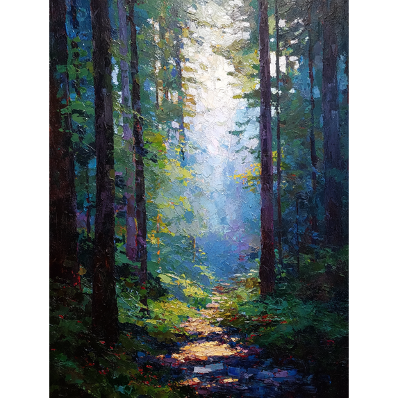Misty Forest Creek Oil Painting Canvas Wall Art for Living Room Bedroom Office Den Cabin Retreat