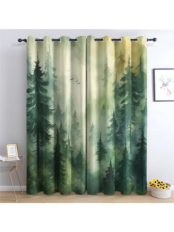 Misty Forest Curtains for Bedroom, Green Tree Blackout Curtains for Living Room - Nature Landscape Decor Window Curtains, Grommet Drapes 2 Panels Set-38"W x 45"L(Pack of 2)