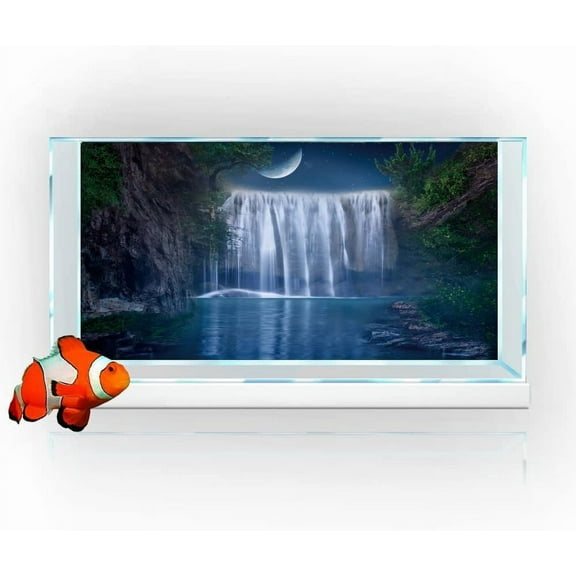 Misty Forest Falls Aquarium Background,Cool Sea Moon Themed Fish Tank Background, Cool Terrarium Background with 10 EVA Double-Sided Tape, 30X18IN
