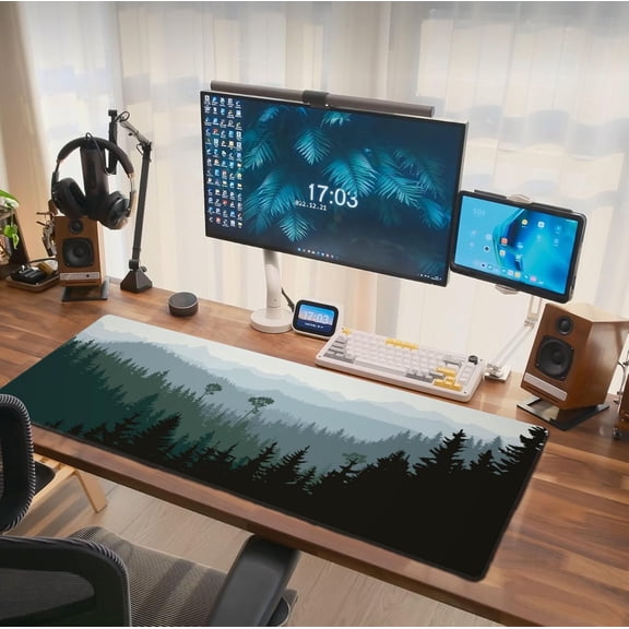 Misty Forest Fog XXL Extended Gaming Mousepad 31.5x11.8in Non-Slip Rubber Base Stitched Edges Oversized Desk Mat for Home Office