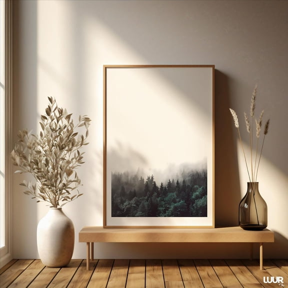 Misty Forest Green and White Nature Wall Art, Unframed Paper Print Size 8x12