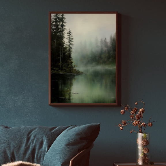 Misty Forest Lake Tranquil Landscape Wall Decor Unframed Paper Print