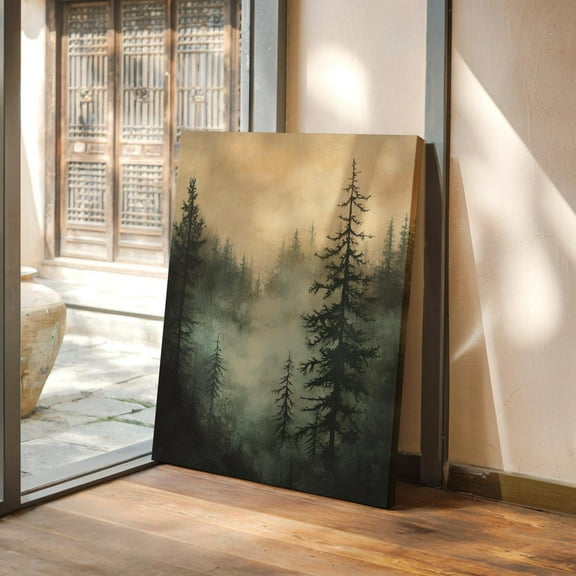 Misty Forest Landscape Art Print – Moody Woodland Scene, Nature Wall Decor, Tranquil Pine Trees, Atmospheric Foggy Forest Wall Art, Modern Wall Decor, 12x18 UNFRAMED