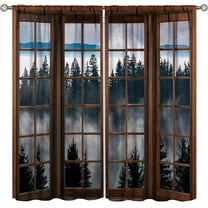 Misty Forest Landscape Curtains, Wooden Window Forest Mountain Rustic Bedroom Living Room Kitchen Blackout Curtains 26"W x 54"L (Pack of 2)